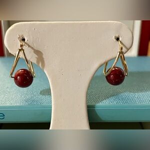 Elegant Ruby dangling earrings 14k.